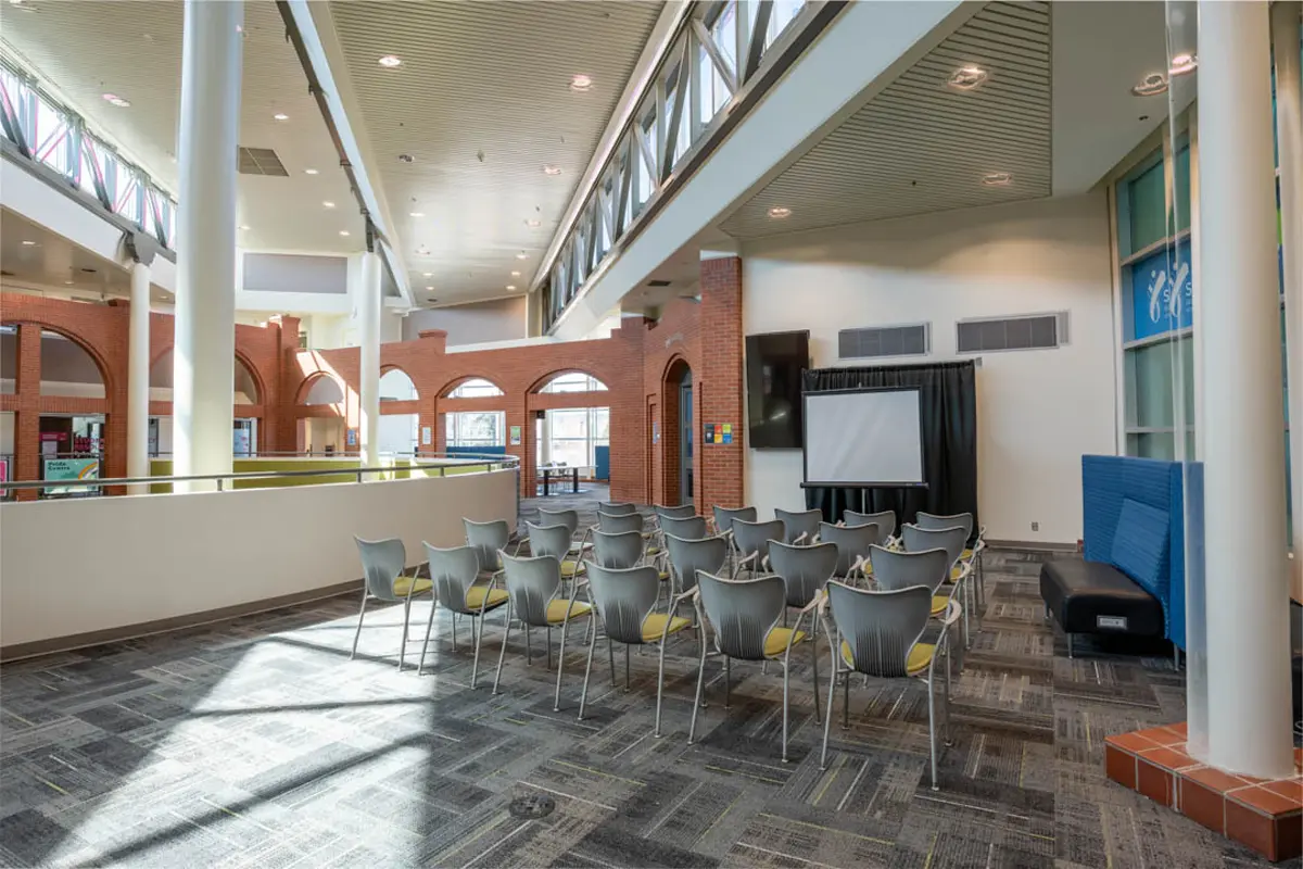 second floor lounge blue booth